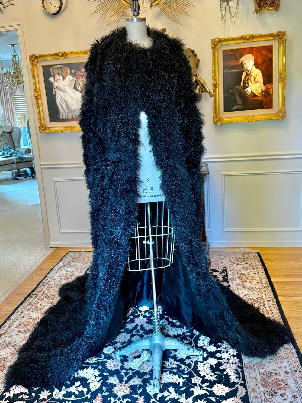New OOAK Black Genuine Mongolian Fur  Long Cape | OS | by SKF Skandinavik Fur Co